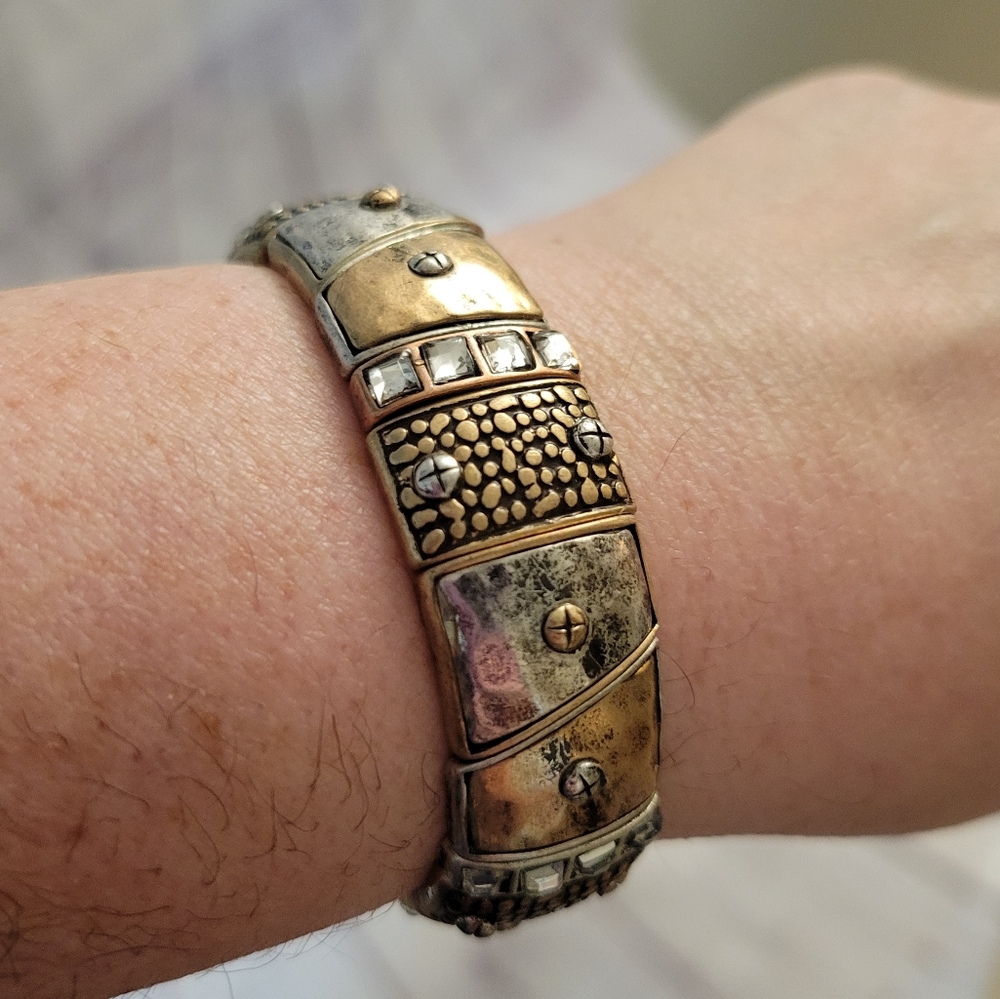 Mixed Metal Stretch Bracelet Brutalist Style